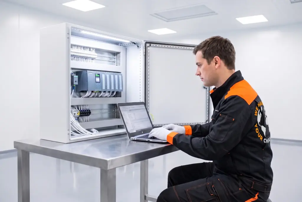 Ingenieur programmeert een PLC